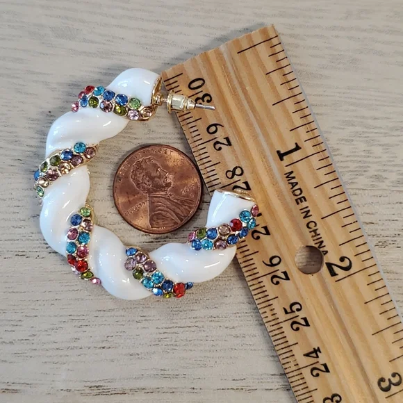 White metal multicolor rhinestones open back hoops Dazzling - Picture 3 of 5